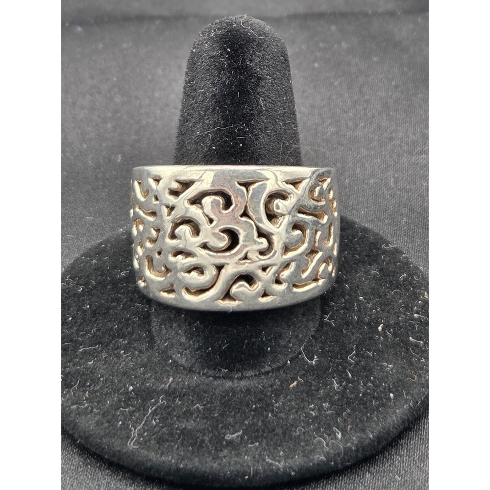 Sterling Silver 925 Stamped Scrolled Pattern Wide Band Ring Size 10.5 - Picture 1 of 7